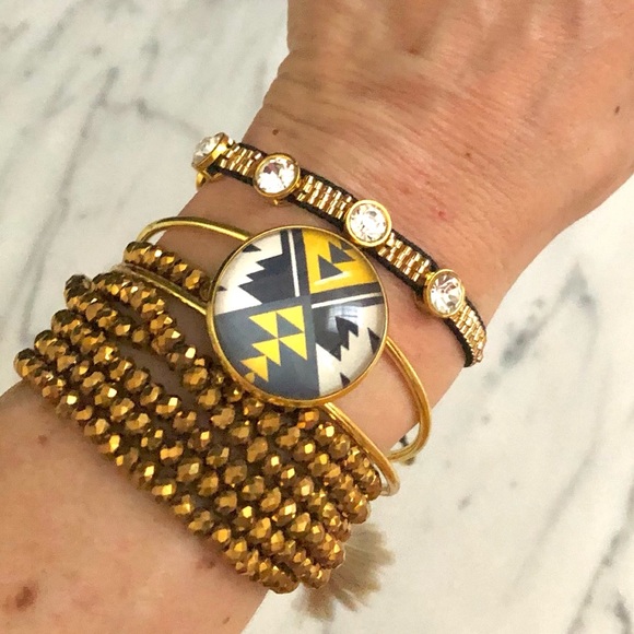 Geo Aztec Inspired Crystal Rhinestone Bangle Beaded 3 piece set - Picture 2 of 6